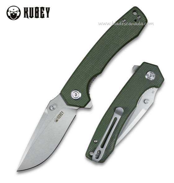 Kubey Flipper Folding Knife, D2 Steel, Micarta Green, KU901C